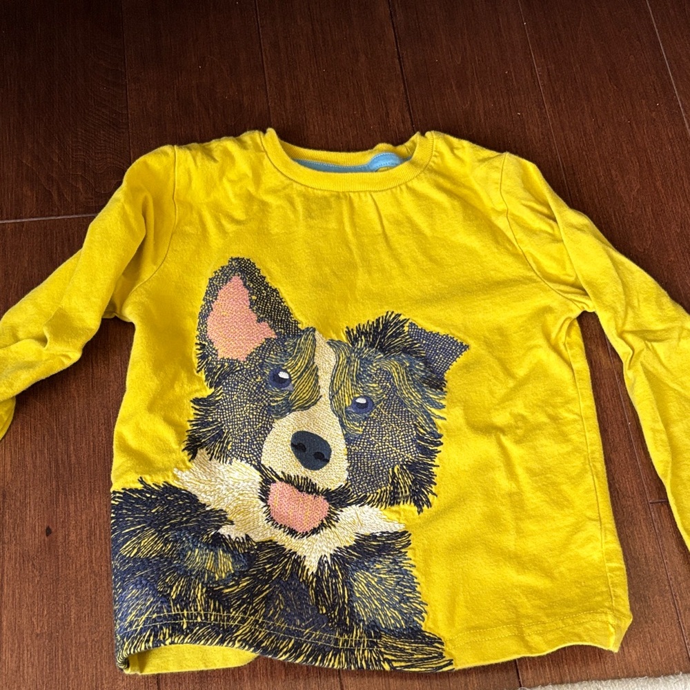 Mini Boden Yellow Long-Sleeve Border Collie Stitched top